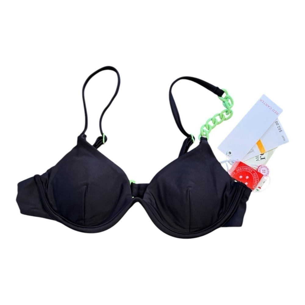 Red Carter Black Bikini Top with Green Chain Detail NWT